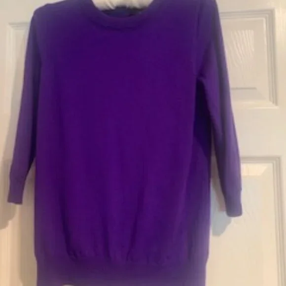Violet Purple Cashmere Crewneck Sweater with 3/4 Length Sleeves - Picture 1 of 5